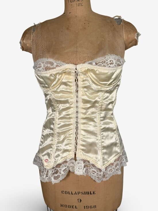 coquette Tops - Y2K Vintage Made in Canada Yellow Silk Look Corset